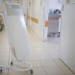 portable air purifier in hospital hallway
