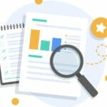 cartoon of looking at a papers with a magnifying glass