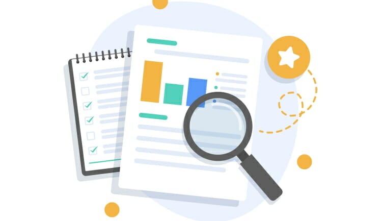 cartoon of looking at a papers with a magnifying glass