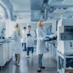 scientists in manufacturing facility