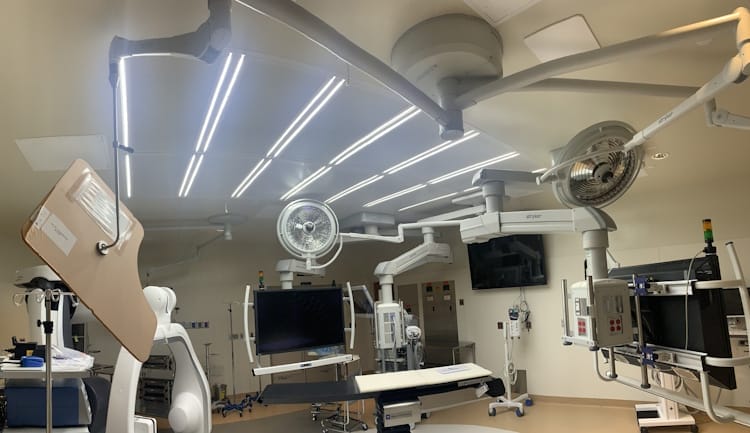 hospital room with ceiling hvac unit