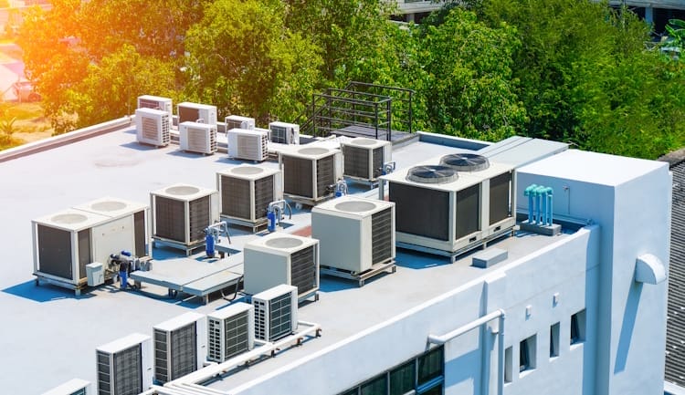 hvac system on roof of commercial building