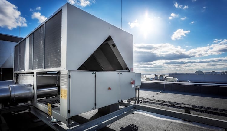 commercial ac unit on top of building