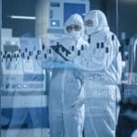 cleanroom workers in PPE gear
